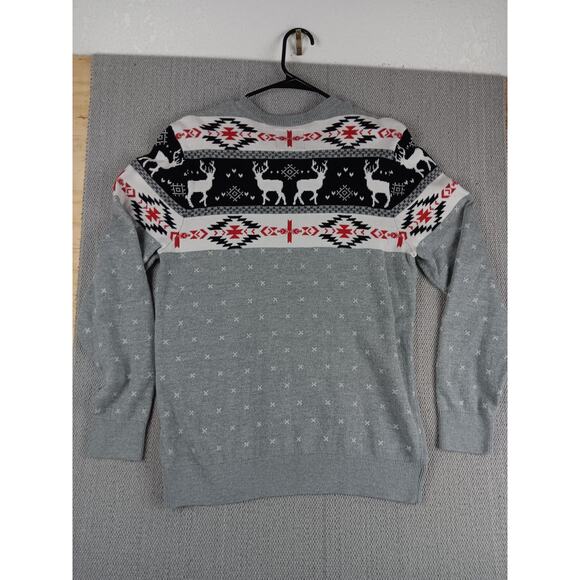 On the Bias Southwest Holiday Sweater Mens Medium Gray Deer Ribbed Long Sleeve - Picture 8 of 14